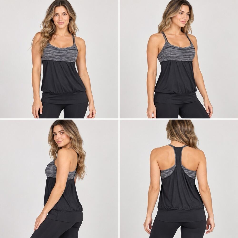 Lululemon Tank Top Womens 6 Black Gray Striped Built In Bra Racerback Yoga